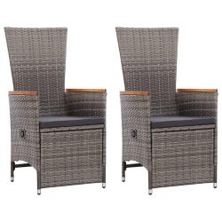 Chaise inclinable de jardin 2pc et coussins R&eacute;sine tress&eacute;e Gris