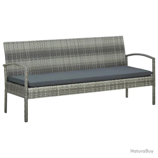 Canap� de jardin � 3 places avec coussin Gris R�sine tress�e