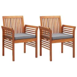 Chaises &agrave; manger de jardin et coussins lot de 2 acacia massif