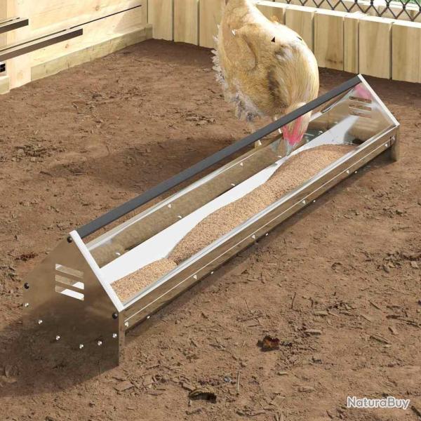 Bac de nourrissage pour poules Argent 108 x 20,5 x 20 cm