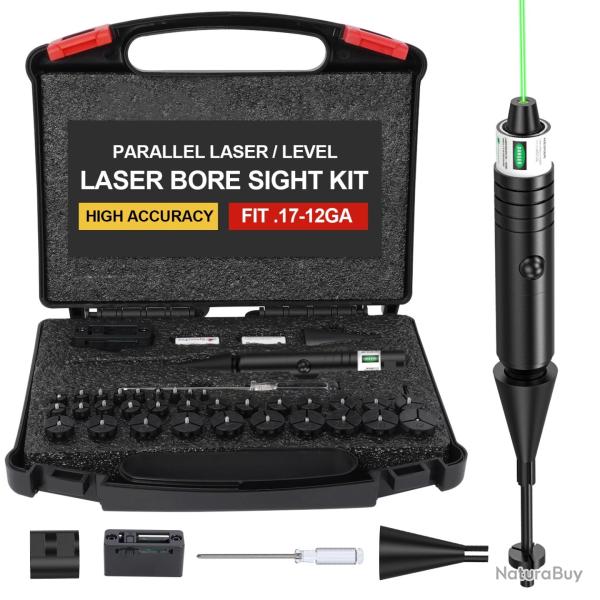 Boresighter Laser Vert Universel Cal .17 � 12GA Kit R�glage Lunette 32 Adaptateurs Niveau Pr�cision