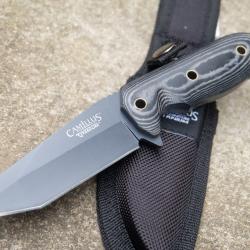 Couteau Camillus Lame Tanto Acier AUS-8 Carbonitride Titanium Manche Micarta Housse Nylon Tactical