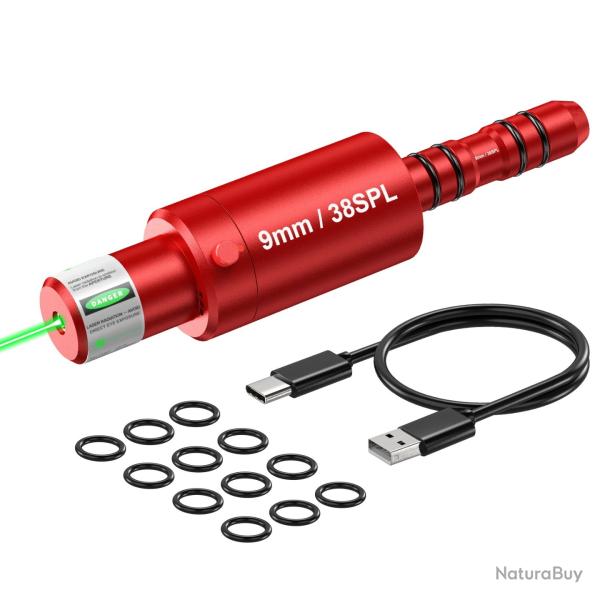 Cartouche Laser de R�glage Calibre Boresighter Rechargeable USB Lunette Pr�cision 9mm.38spl Vert
