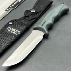 Couteau Skinner Bowie Camillus Titanium Lame Acier 3Cr13 Manche Abs Etui Nylon Survie Treck