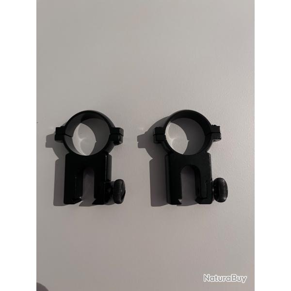 Paire de colliers de fixation lunette 25,4 pour rail de 11 mm