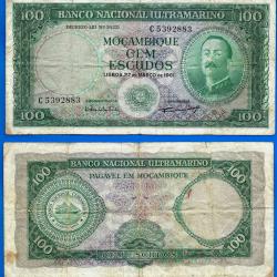 Mozambique 100 Escudos 1961 Sans Surcharge Billet Afrique Animal