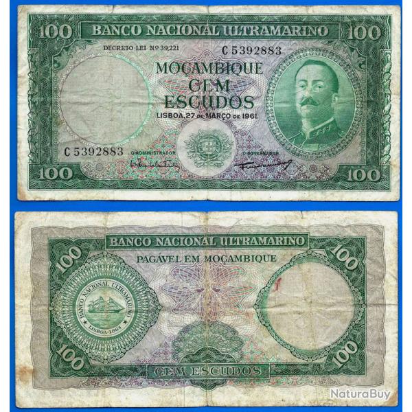 Mozambique 100 Escudos 1961 Sans Surcharge Billet Afrique Animal