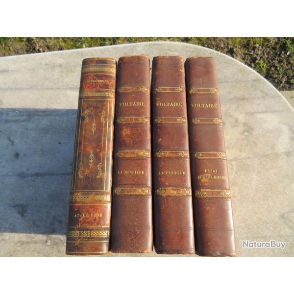Lot de 4 anciens Volumes anciens illustr�es des oeuvres de VOLTAIRE & CHATEAUBRIAND - FRANCE (XIX�)