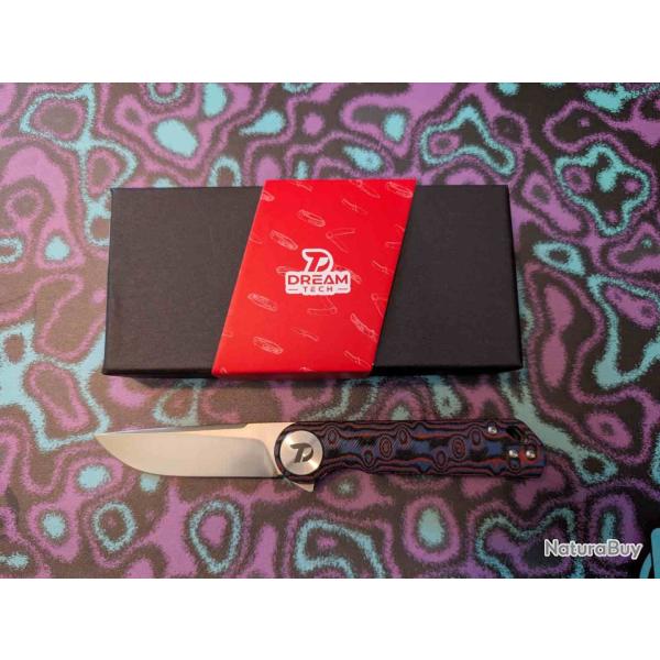 Couteau Dreamtech Lame Drop Point Acier D2 Satin Manche Micarta Rouge Liner Lock DTK3897MR
