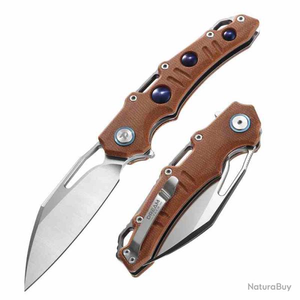 Couteau Dreamtech Lame Sheepsfoot Acier D2 Satin Manche Micarta Orange Liner Lock DTK3502MO