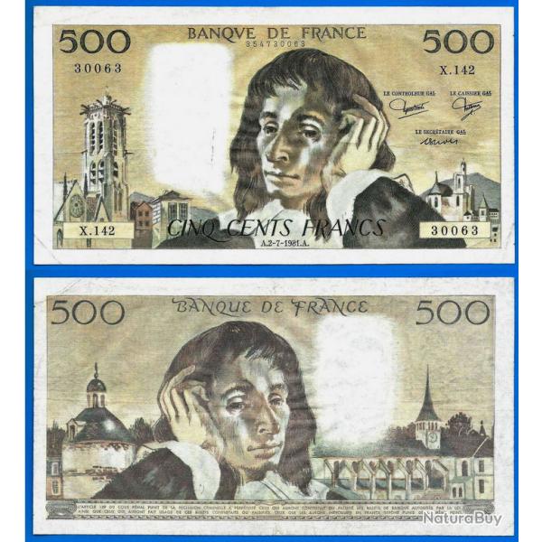 France 500 Francs 1981 Grand Billet Pascal Franc