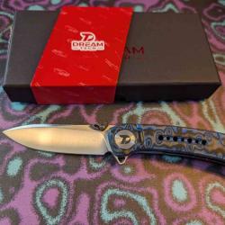 Couteau Dreamtech Lame Drop Point Acier 14C28N Satin Manche Micarta Bleu Liner Lock DTK3610MBL