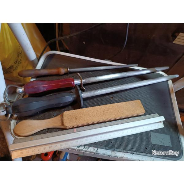 Lot aff�tage professionnel couteau boucher chasseur etc vallorbe Fisher bargoin