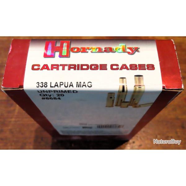 boite Hornady de 20 Etui (douilles ) laiton calibre 338 LAPUA MAGNUM.