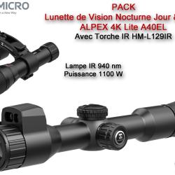 Pack Lunette HIKMICRO de Vision Nocturne ALPEX 4K Lite A40EL avec T&eacute;l&eacute;m&egrave;tre et Torche IR 1100 mW