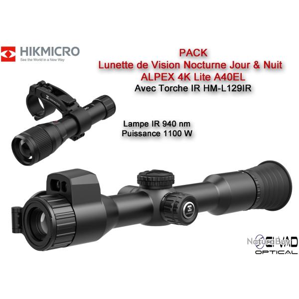 Pack Lunette HIKMICRO de Vision Nocturne ALPEX 4K Lite A40EL avec T�l�m�tre et Torche IR 1100 mW