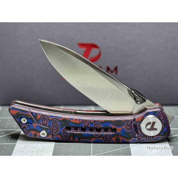 Couteau Dreamtech Lame Drop Point Acier 14C28N Satin Manche Micarta Red Liner Lock DTK3610MR