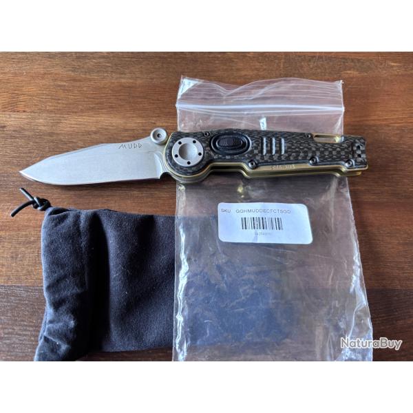 Grant & Gavin Hawk MUDD, 3.25" CTS-XHP Drop Point Blade, Carbon Fiber Handles with Gold Frames, neuf