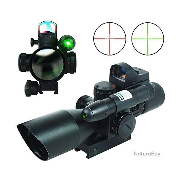 Lunette de Vis�e 2.5-10x40 Mil-Dot Laser Vert + Red Dot 3 MOA Rail 20mm Chasse Tir Airsoft