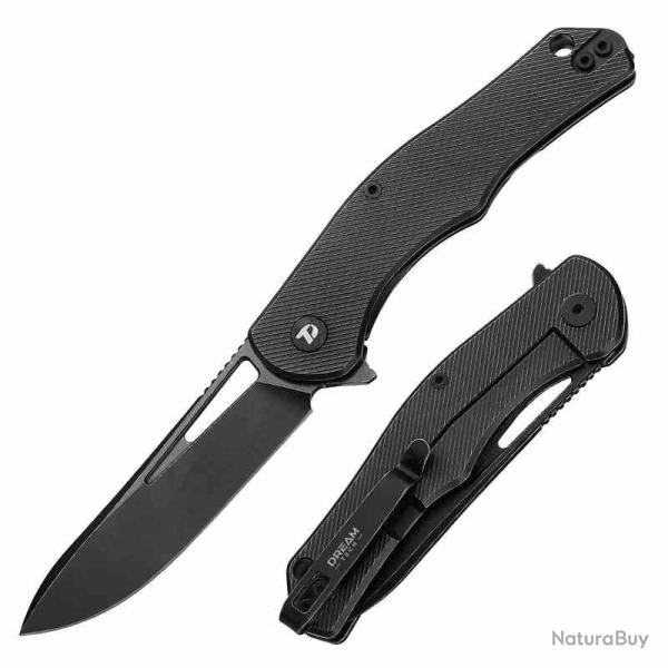 Couteau Dreamtech Lame Drop Point Acier D2 Black Manche Titane Noir Frame Lock DTK3398TB