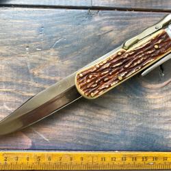 Ancien couteau &agrave; la d'estaing / BEGON LOUIS D'OR / OS CERF&Eacute; / NEUF + ETUI CUIR