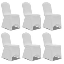 Housse chaise extensible polyester &eacute;lasthanne blanc ajustable lavable lot 6