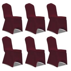 Housse chaise extensible polyester &eacute;lasthanne bordeaux ajustable lavable lot 6