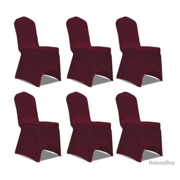 Housse chaise extensible polyester �lasthanne bordeaux ajustable lavable lot 6