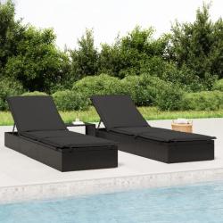 Transats 2 pcs avec table noir r&eacute;sine tress&eacute;e
