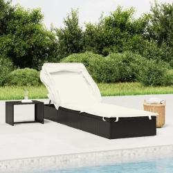 Transat avec toit pliable noir 213x63x97 cm r&eacute;sine tress&eacute;e
