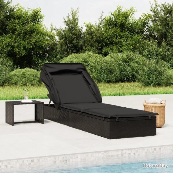 Transat avec toit pliable noir 213x63x97 cm r�sine tress�e