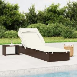 Transat avec toit pliable marron 213x63x97 cm r&eacute;sine tress&eacute;e