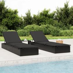 Transat 1 pc avec table noir r&eacute;sine tress&eacute;e