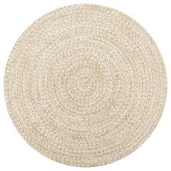 Tapis fait &agrave; la main Jute Blanc et naturel 90 cm alsavelo
