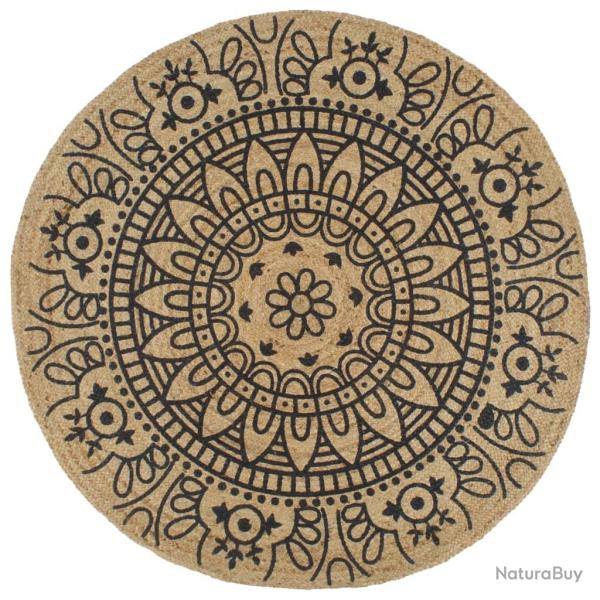 Tapis fait � la main Jute avec imprim� bleu fonc� 90 cm alsavelo