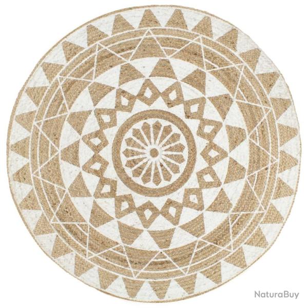 Tapis fait � la main Jute avec imprim� blanc 120 cm alsavelo