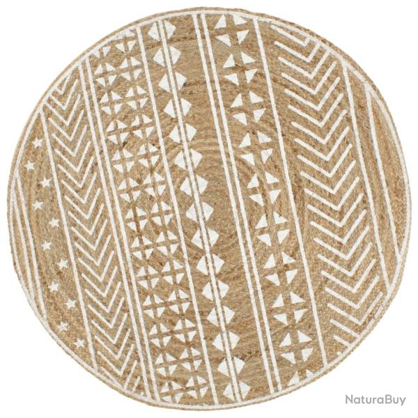 Tapis fait � la main Jute avec imprim� blanc 120 cm alsavelo