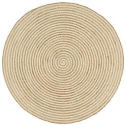 Tapis fait &agrave; la main Jute avec design de spirale Blanc 90 cm alsavelo