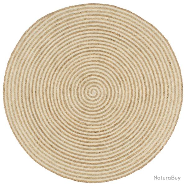 Tapis fait � la main Jute avec design de spirale Blanc 90 cm alsavelo