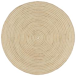 Tapis fait &agrave; la main Jute avec design de spirale Blanc 120 cm alsavelo