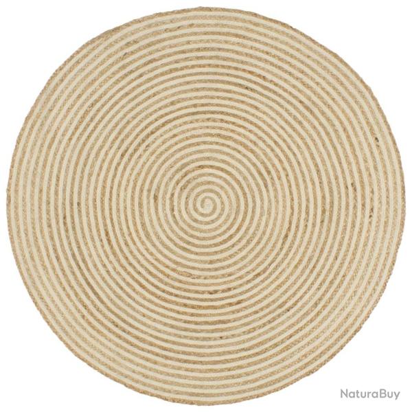 Tapis fait � la main Jute avec design de spirale Blanc 120 cm alsavelo