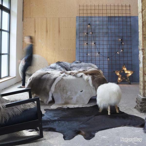 Tapis en peau de vache v�ritable noir 180x220 cm alsavelo