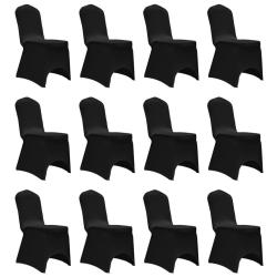 Housses &eacute;lastiques de chaise Noir 12 pcs alsavelo