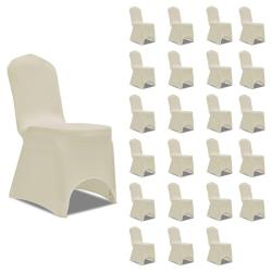 Housses &eacute;lastiques de chaise Cr&egrave;me 24 pcs alsavelo