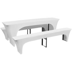 Housses de table et bancs Extensibles 3 pcs Blanc 220x50x80 cm alsavelo