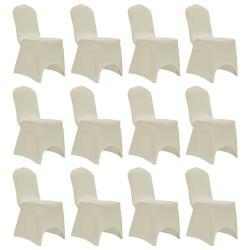 Housses &eacute;lastiques de chaise Cr&egrave;me 12 pcs alsavelo
