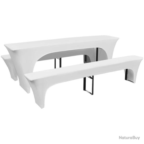 Housses de table et bancs Extensibles 3 pcs Blanc 220x70x80 cm alsavelo