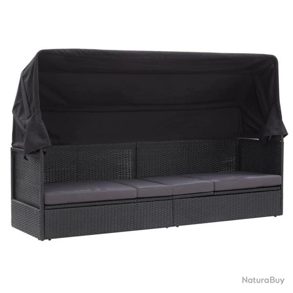 Lit-canap� d'ext�rieur avec auvent R�sine tress�e Noir