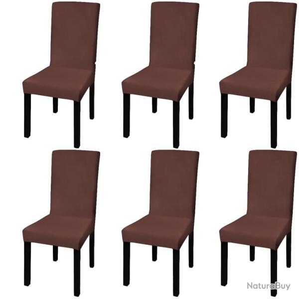 Housse de chaise droite extensible 6 pcs marron alsavelo