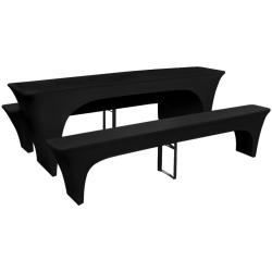 3 housses pour table et bancs de bi&egrave;re Extensible Noir 220 x 70 x 80cm alsavelo
